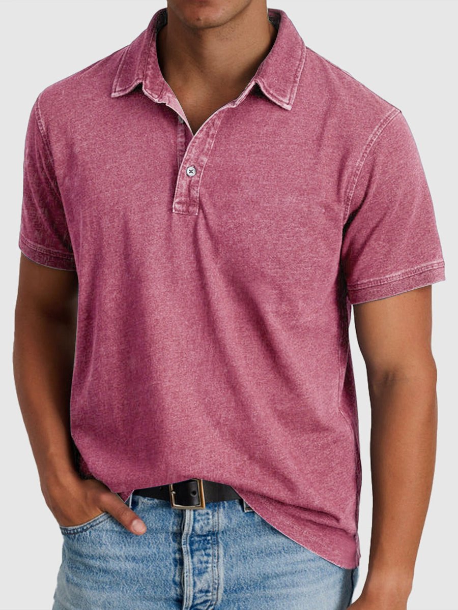 Men's Regular-Fit Short-Sleeve Cotton Denim Polo Shirt - Pink