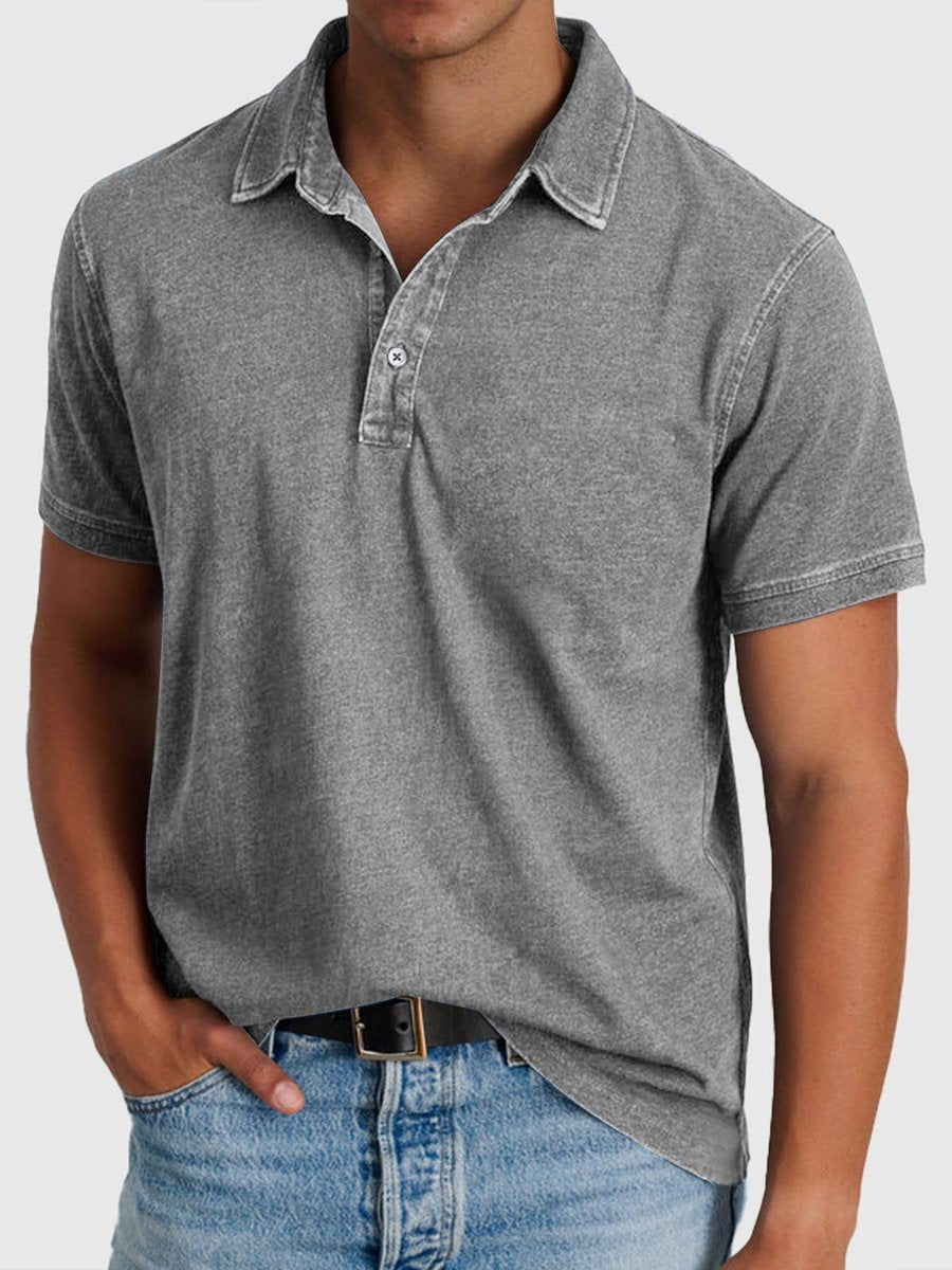 Men's Regular-Fit Short-Sleeve Cotton Denim Polo Shirt - Gray