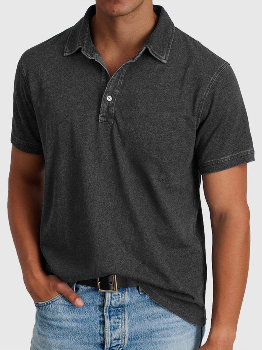 Men's Regular-Fit Short-Sleeve Cotton Denim Polo Shirt - Black