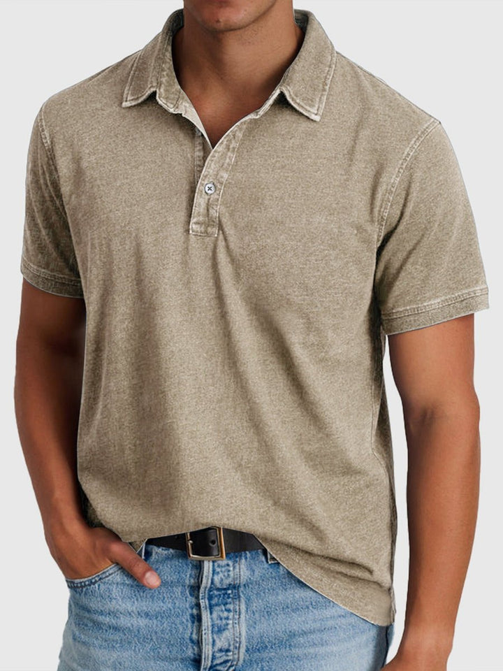Men's Regular-Fit Short-Sleeve Cotton Denim Polo Shirt - Khaki