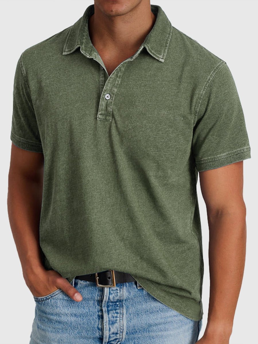 Men's Regular-Fit Short-Sleeve Cotton Denim Polo Shirt - Army Green