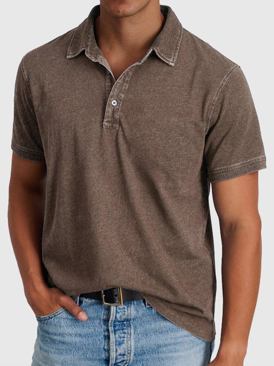 Men's Regular-Fit Short-Sleeve Cotton Denim Polo Shirt - Brown