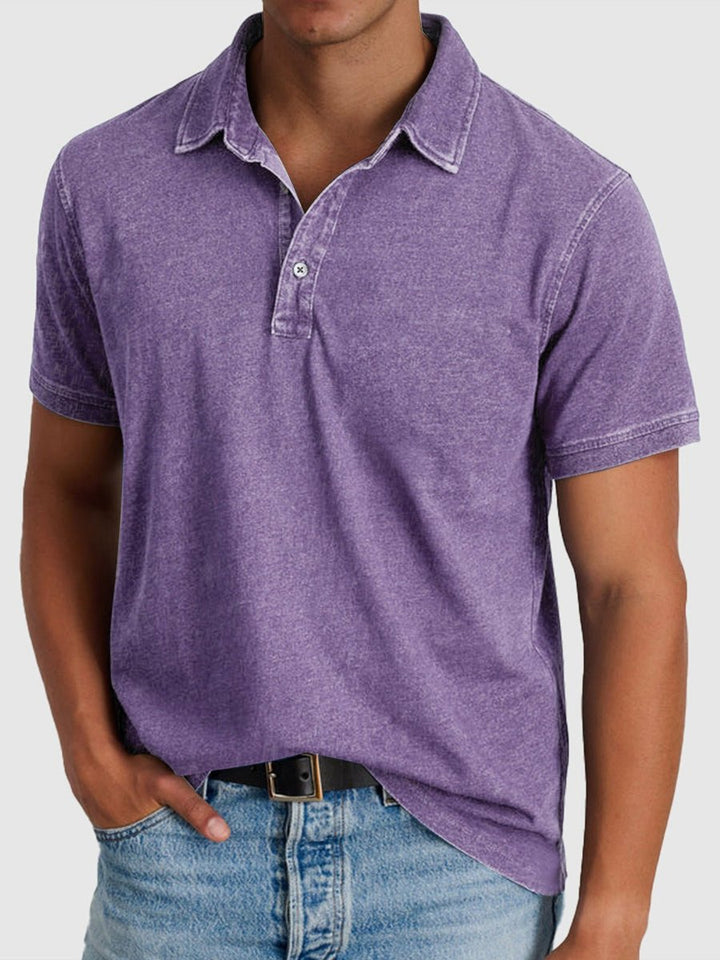 Men's Regular-Fit Short-Sleeve Cotton Denim Polo Shirt - Purple