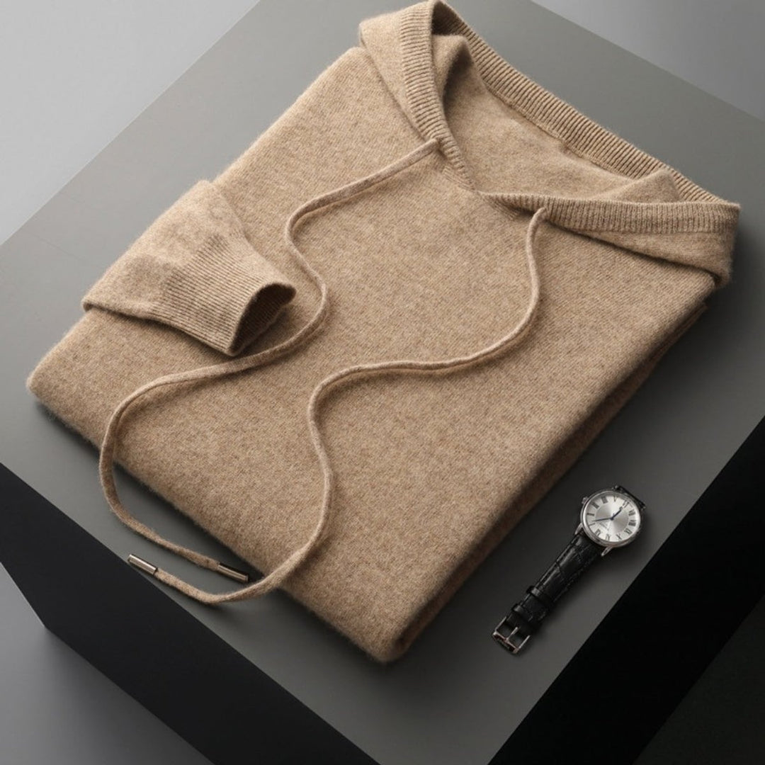 Men's Relaxed-Fit Cashmere Knit Drawstring Hoodie Sweater