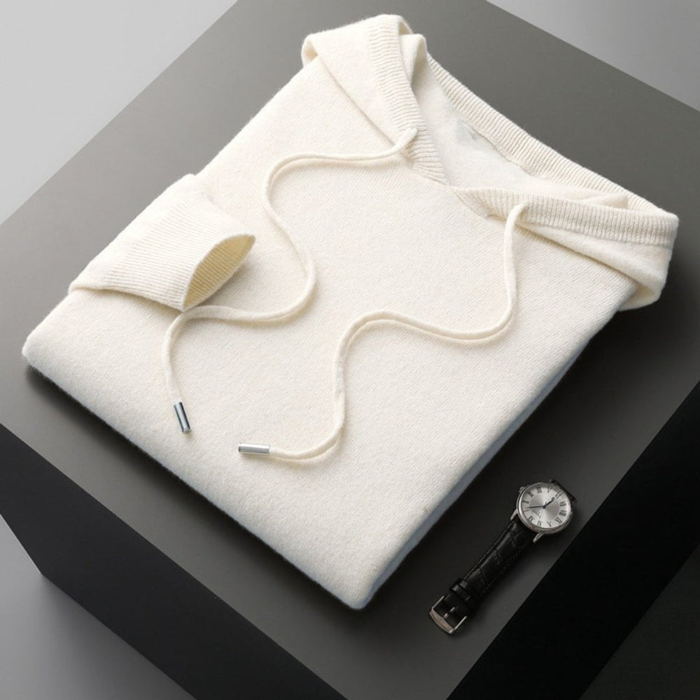 Men's Relaxed-Fit Cashmere Knit Drawstring Hoodie Sweater