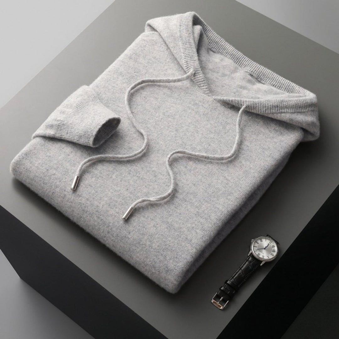 Men's Relaxed-Fit Cashmere Knit Drawstring Hoodie Sweater