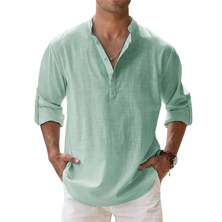 Men's Relaxed-Fit Cotton Linen Band-Collar Henley Shirt