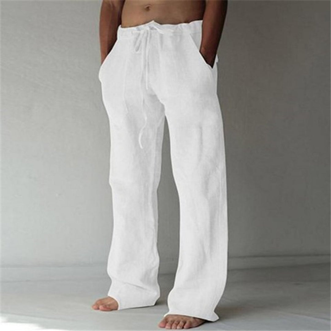 Men's Relaxed-Fit Drawstring Linen Casual Pants