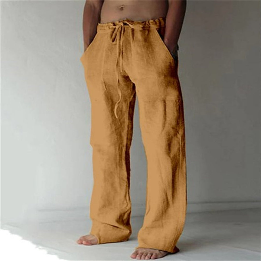 Men's Relaxed-Fit Drawstring Linen Casual Pants