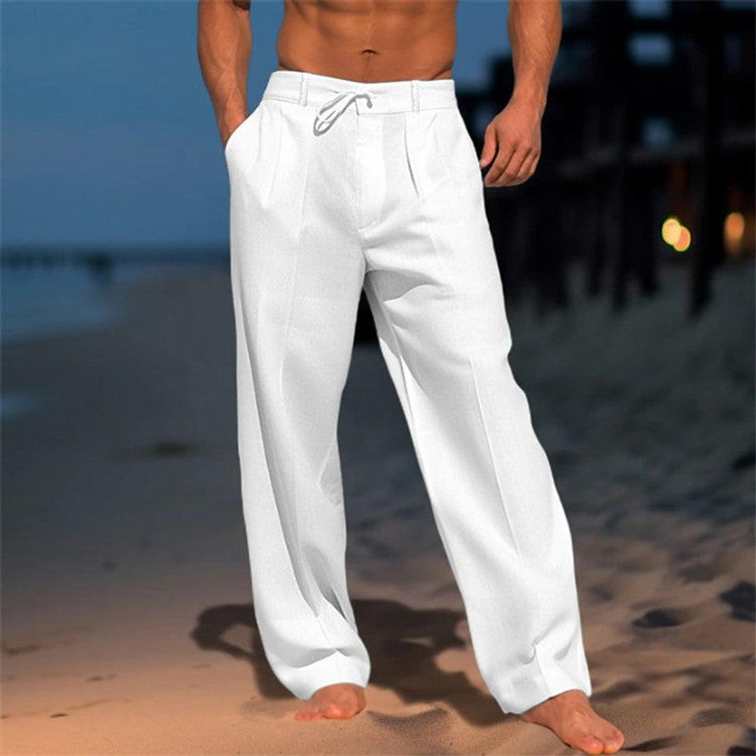Men's Relaxed-Fit Drawstring Linen Pants