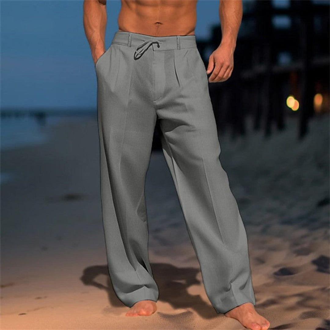 Men's Relaxed-Fit Drawstring Linen Pants