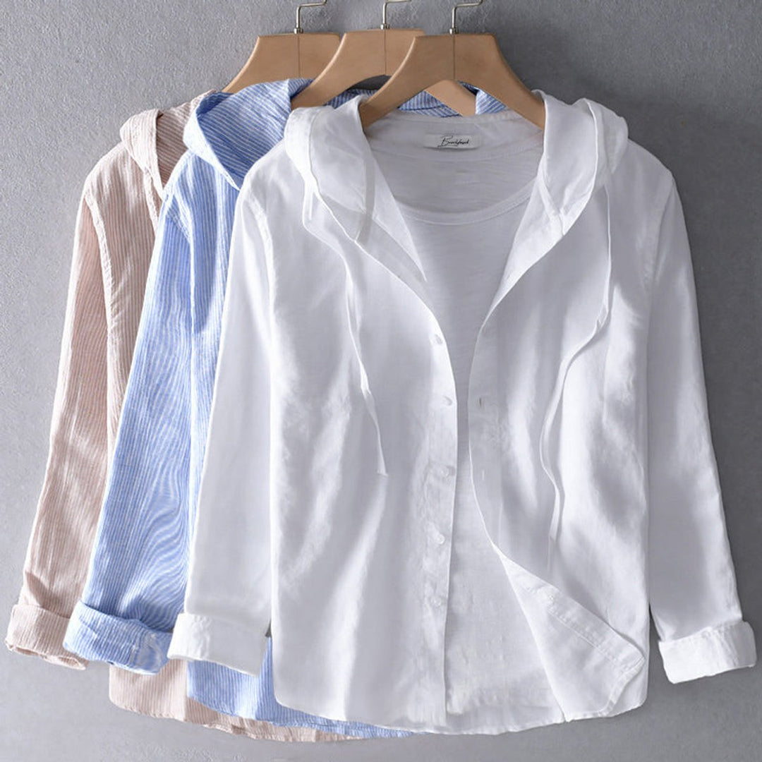 Men's Relaxed-Fit Hooded Button-Down Linen Shirt