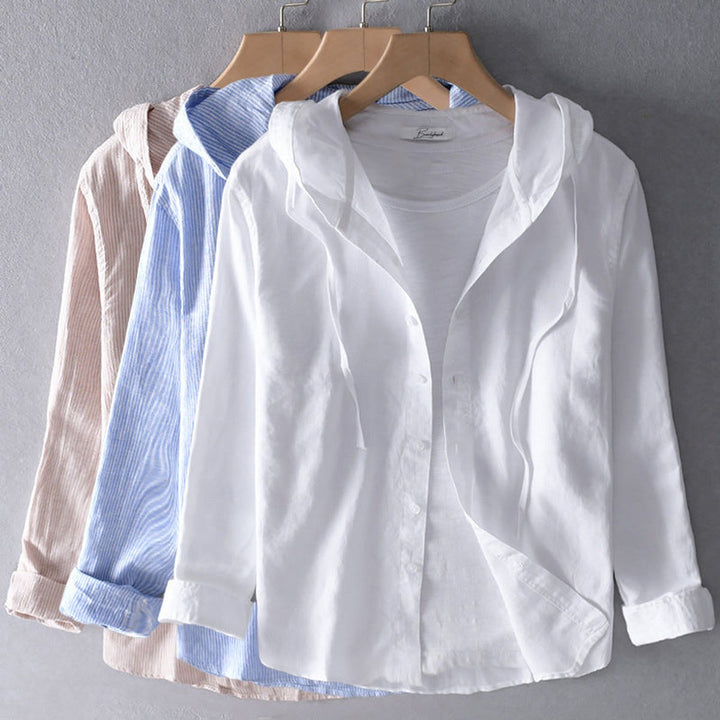Men's Relaxed-Fit Hooded Button-Down Linen Shirt