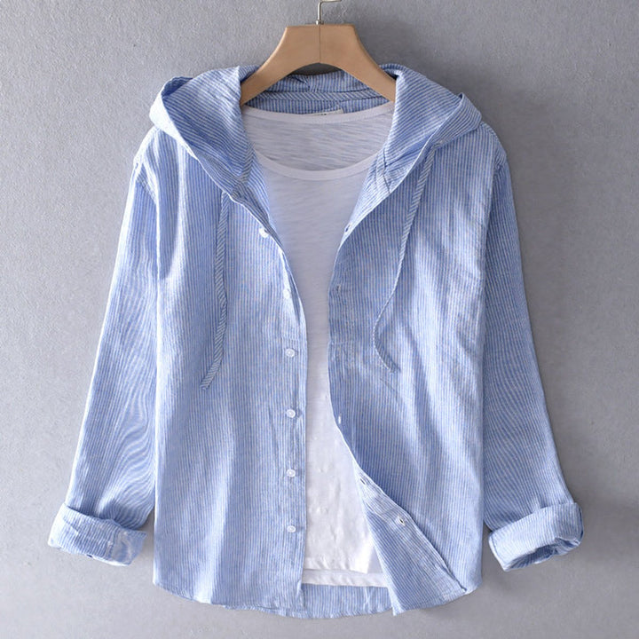 Men's Relaxed-Fit Hooded Button-Down Linen Shirt
