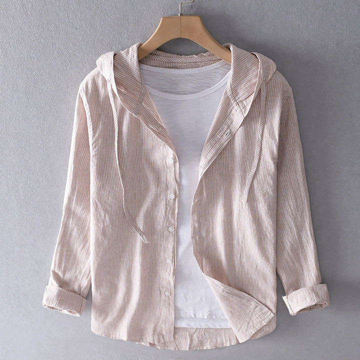 Men's Relaxed-Fit Hooded Button-Down Linen Shirt