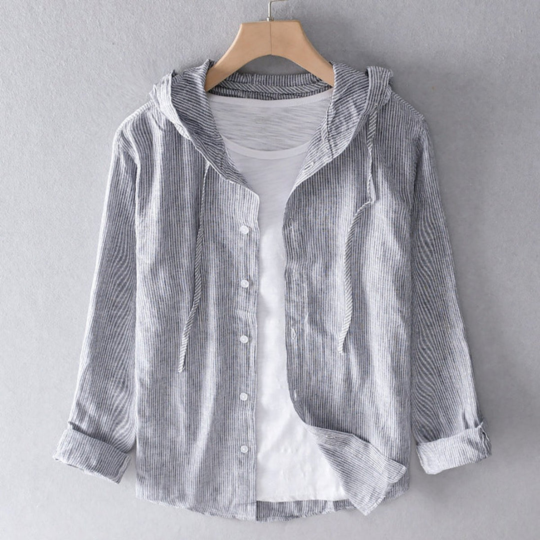 Men's Relaxed-Fit Hooded Button-Down Linen Shirt