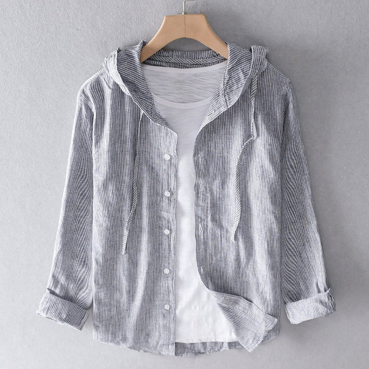 Men's Relaxed-Fit Hooded Button-Down Linen Shirt