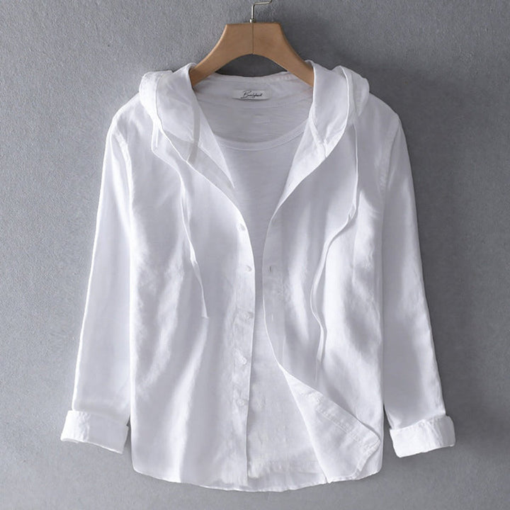 Men's Relaxed-Fit Hooded Button-Down Linen Shirt