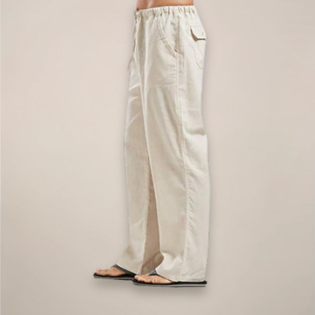 Men's Relaxed-Fit Linen-Blend Drawstring Casual Pants