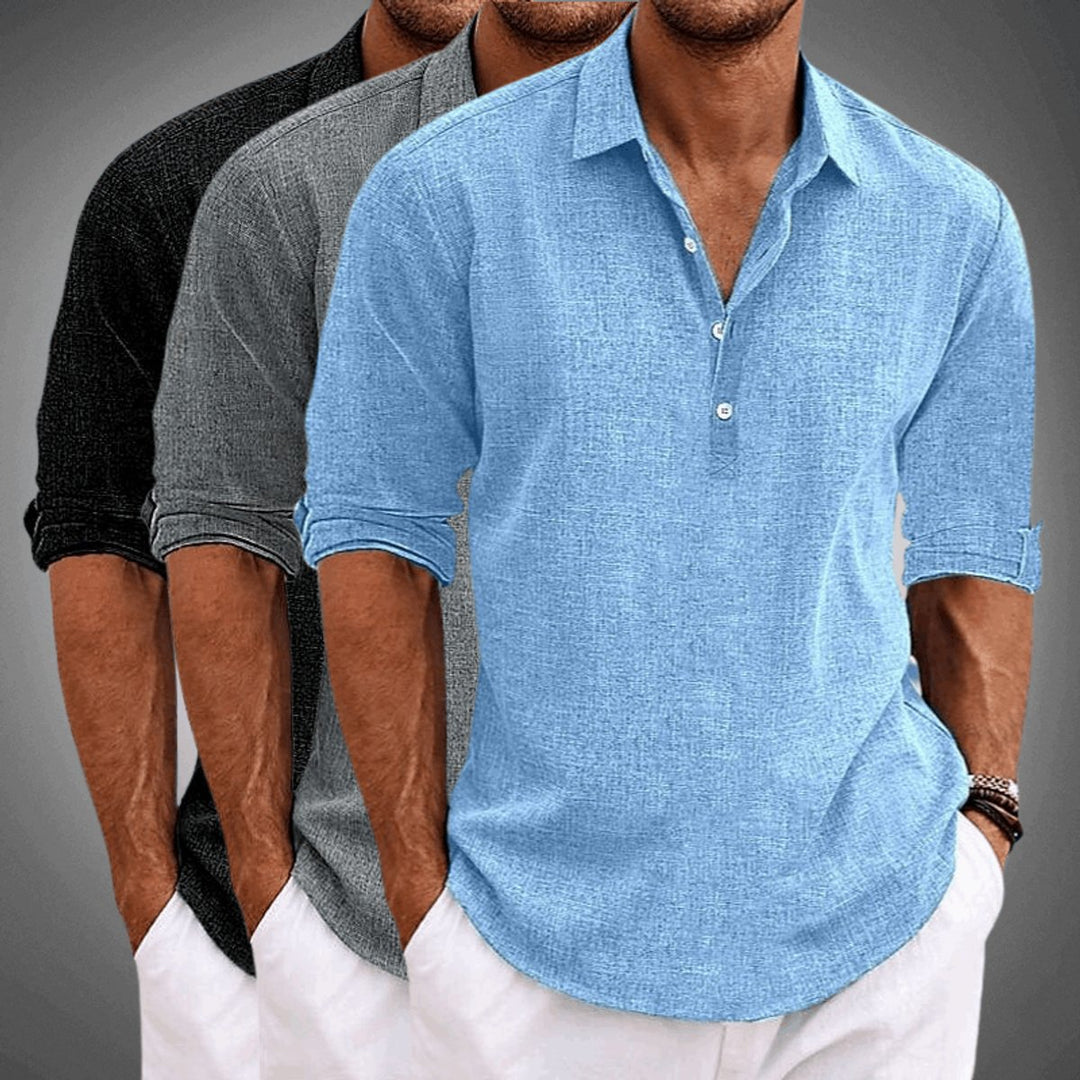 Men's Relaxed-Fit Linen Henley Collar Long-Sleeve Shirt