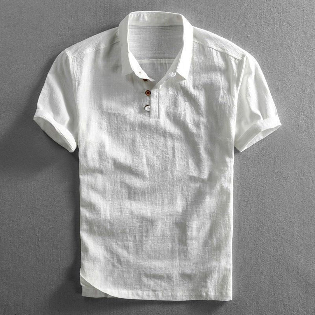 Men's Relaxed-Fit Linen Short-Sleeve Polo Shirt Three-Button - White