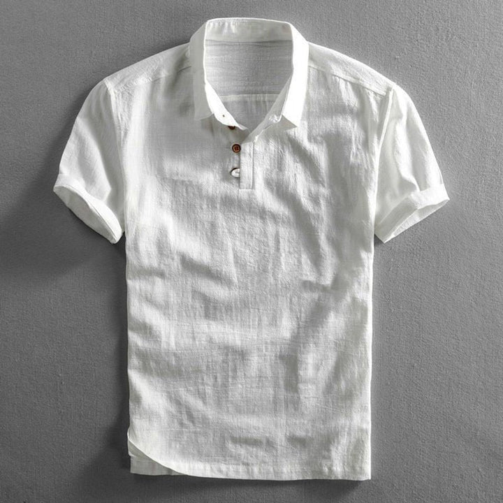 Men's Relaxed-Fit Linen Short-Sleeve Polo Shirt Three-Button - White