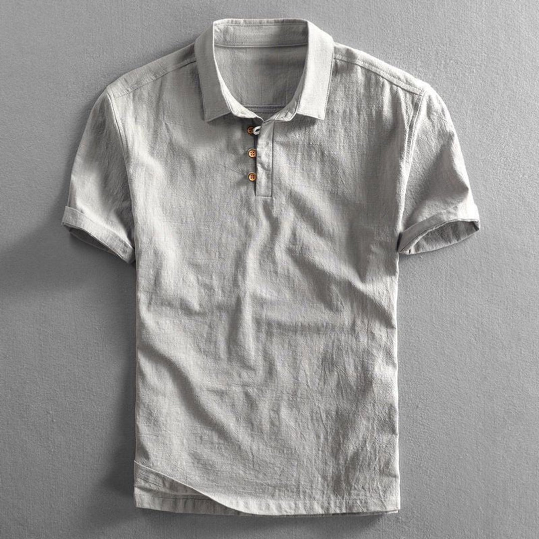 Men's Relaxed-Fit Linen Short-Sleeve Polo Shirt Three-Button - Gray