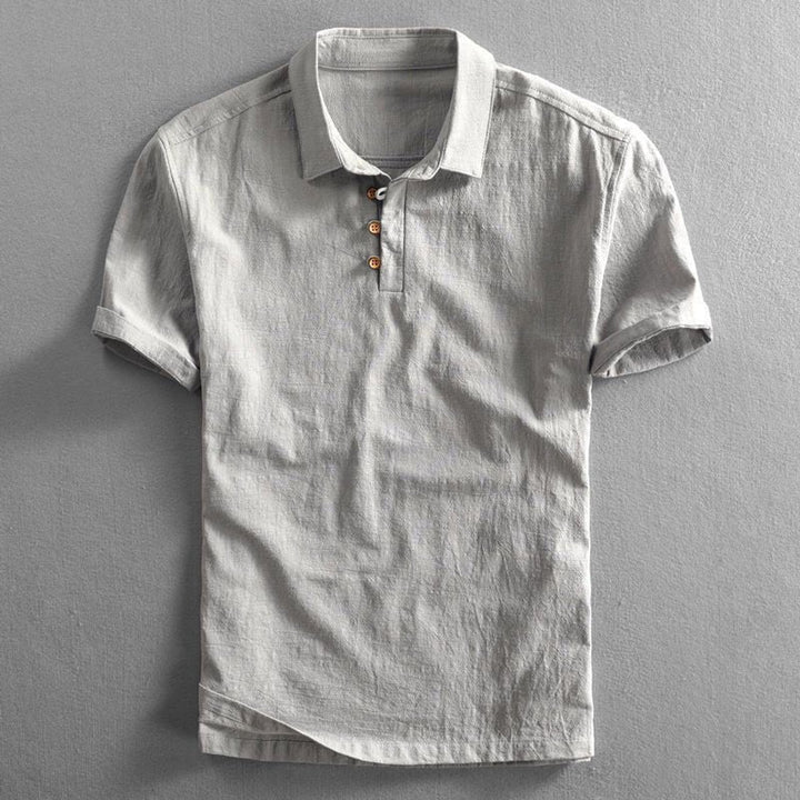 Men's Relaxed-Fit Linen Short-Sleeve Polo Shirt Three-Button - Gray