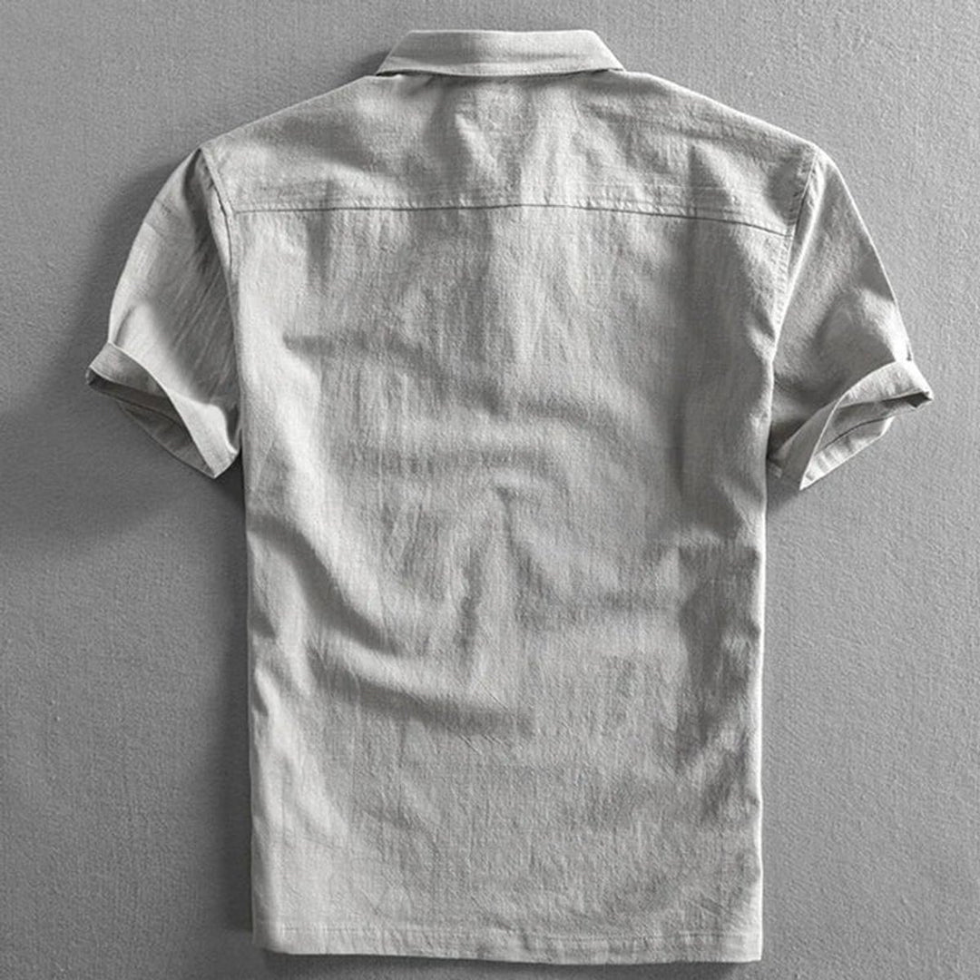 Men's Relaxed-Fit Linen Short-Sleeve Polo Shirt Three-Button