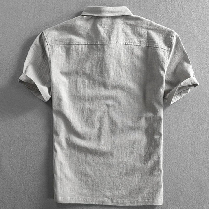 Men's Relaxed-Fit Linen Short-Sleeve Polo Shirt Three-Button