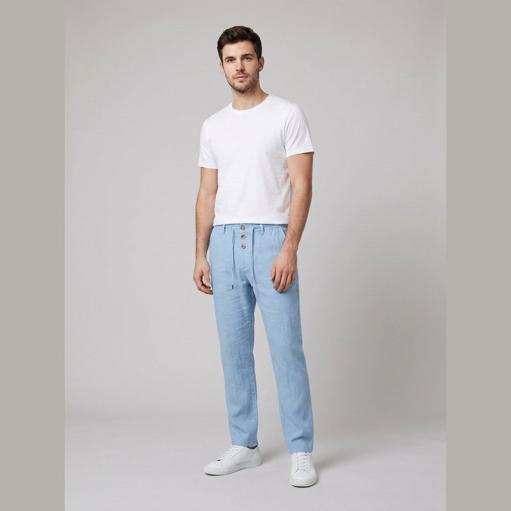 Men's Relaxed-Fit Pleated Linen Drawstring Pants