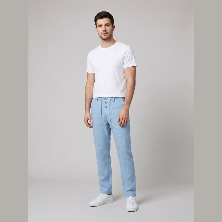 Men's Relaxed-Fit Pleated Linen Drawstring Pants