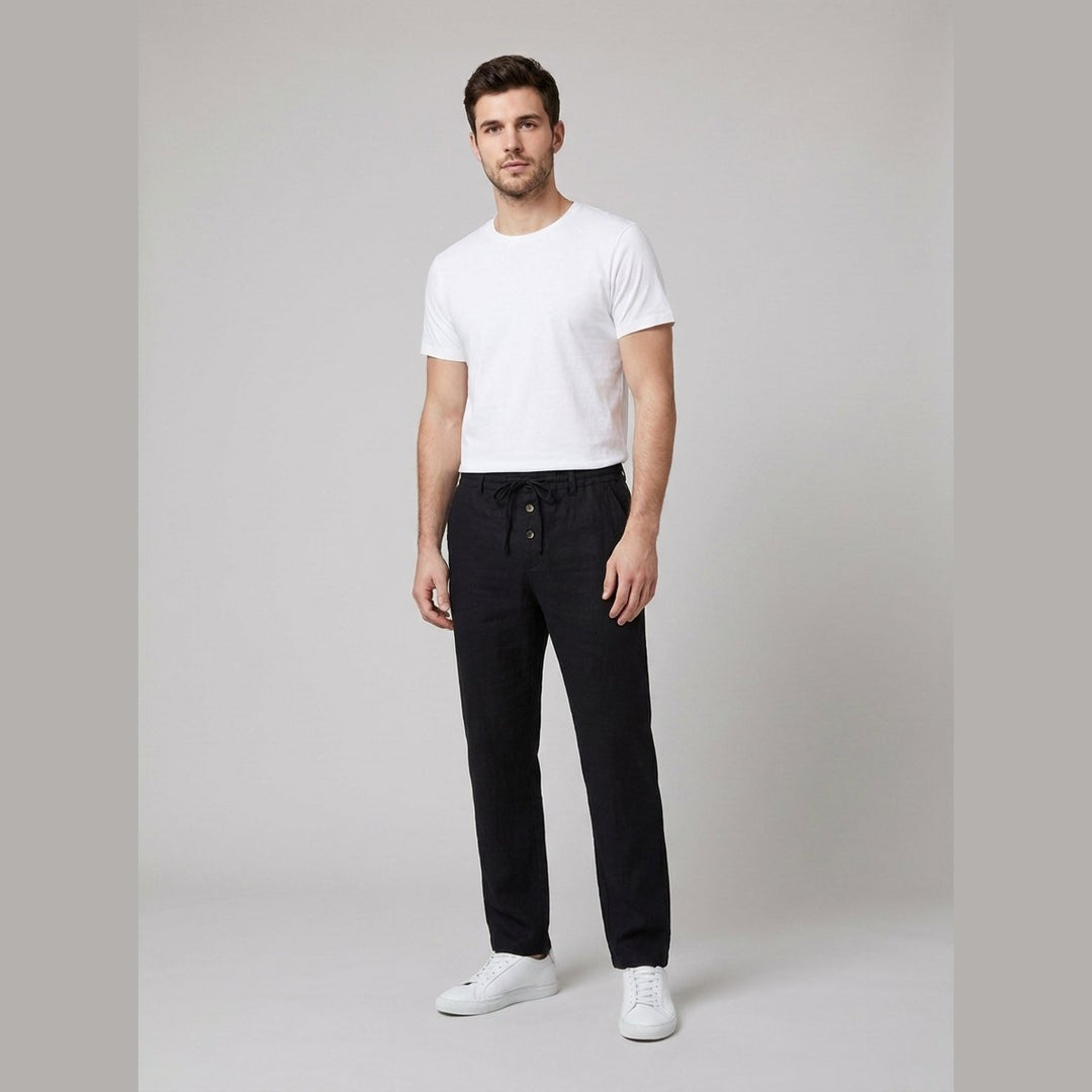 Men's Relaxed-Fit Pleated Linen Drawstring Pants