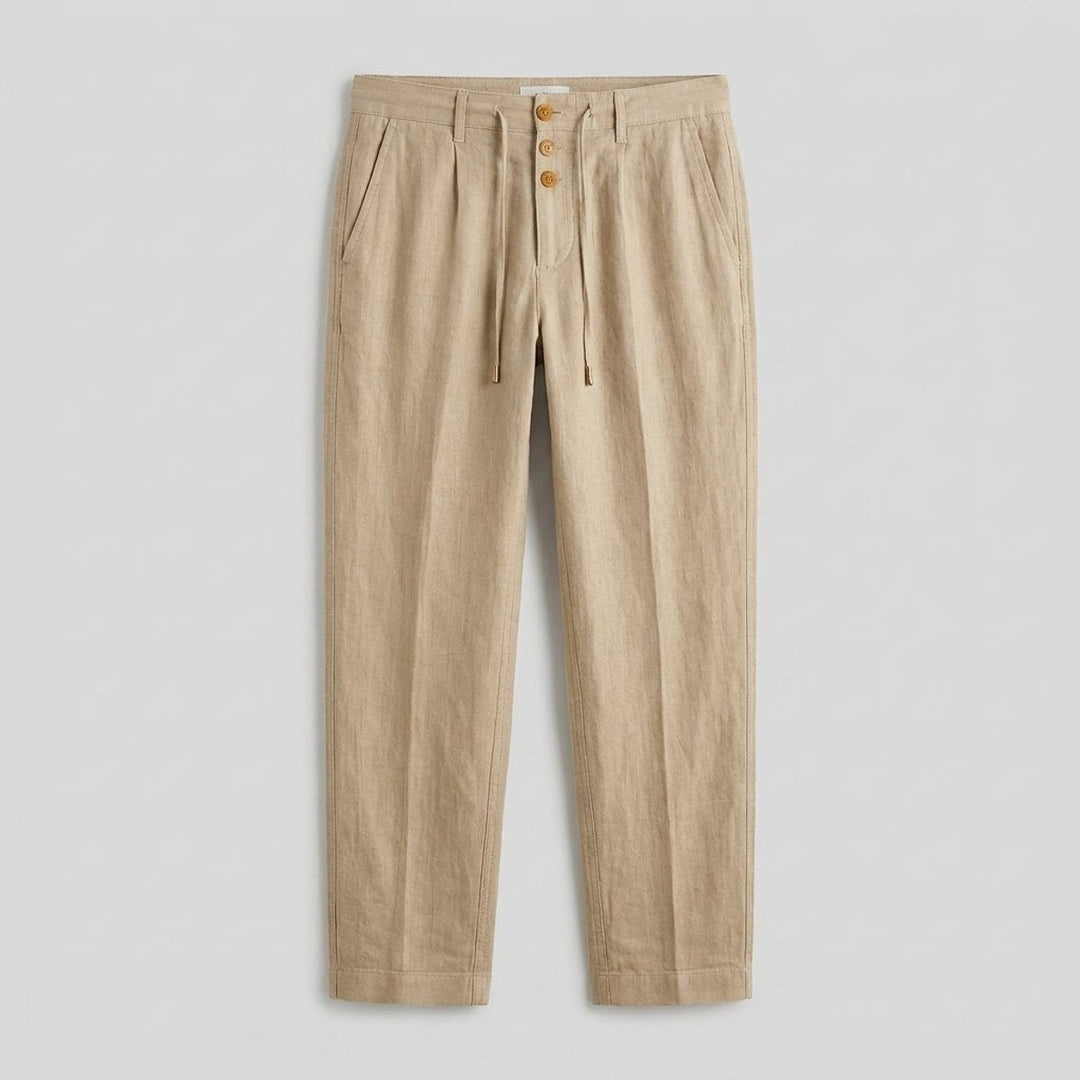 Men's Relaxed-Fit Pleated Linen Drawstring Pants