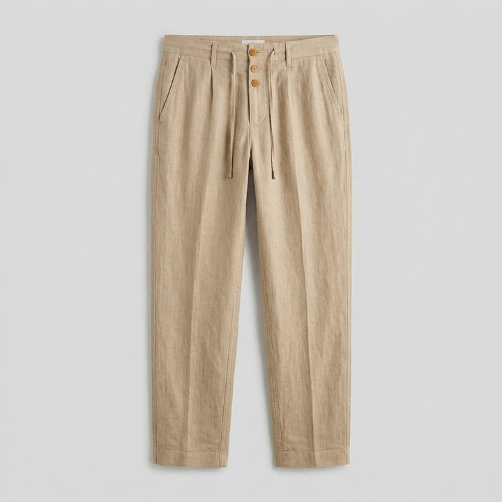 Men's Relaxed-Fit Pleated Linen Drawstring Pants