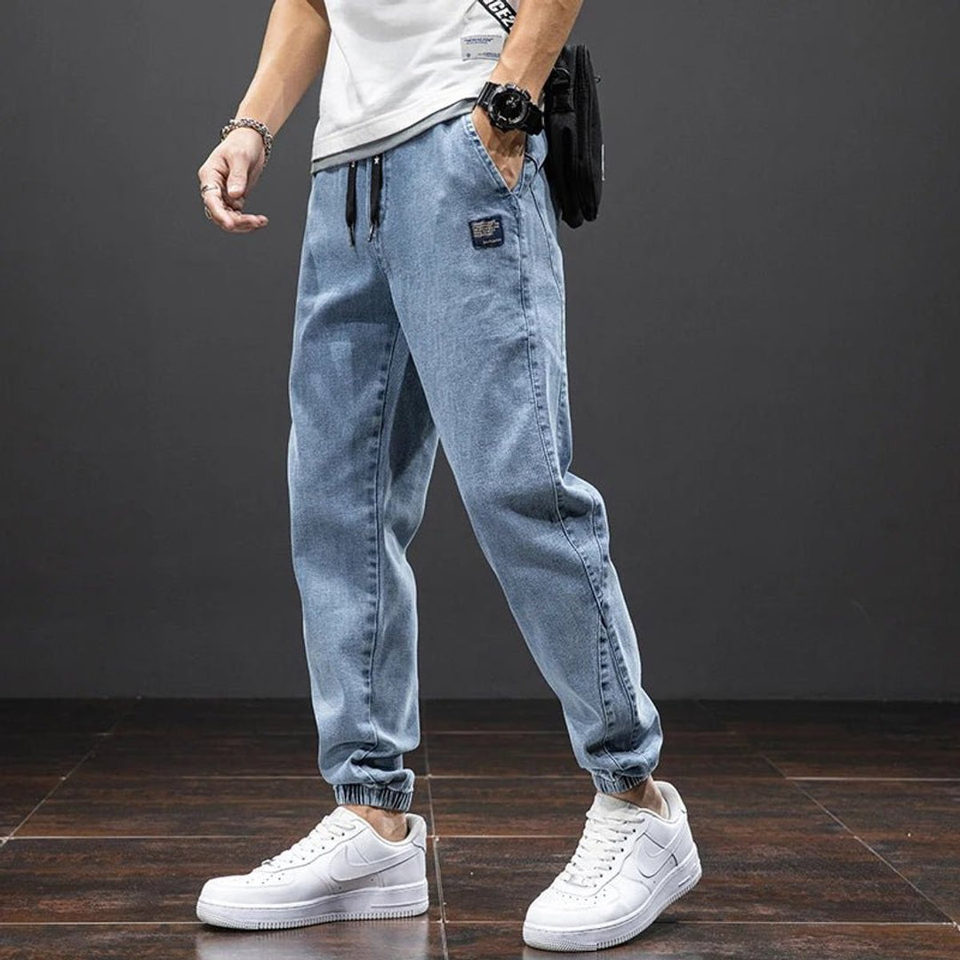 Men's Relaxed-Tapered Stretch Denim Drawstring Jogger Pants