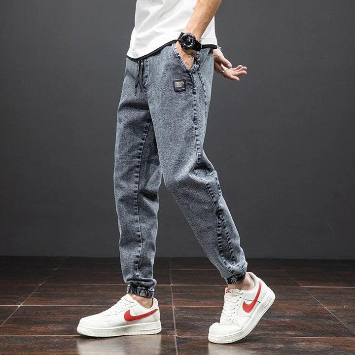 Men's Relaxed-Tapered Stretch Denim Drawstring Jogger Pants