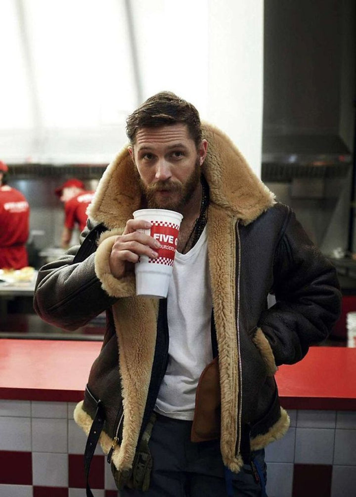Men's Shearling-Lined Leather Aviator Bomber Jacket