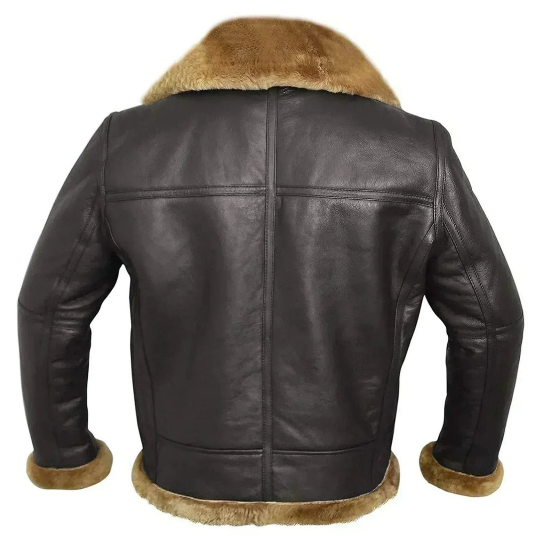 Men's Shearling-Lined Leather Aviator Bomber Jacket