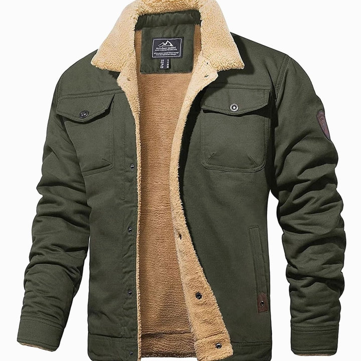 Men's Sherpa-Lined Fleece Button-Front Winter Jacket - Army Green