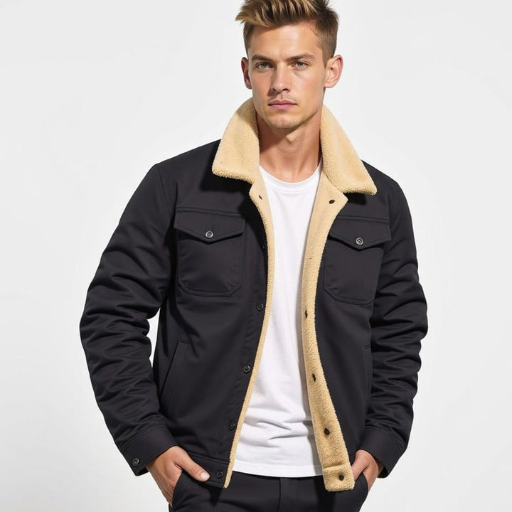 Men's Sherpa-Lined Fleece Button-Front Winter Jacket