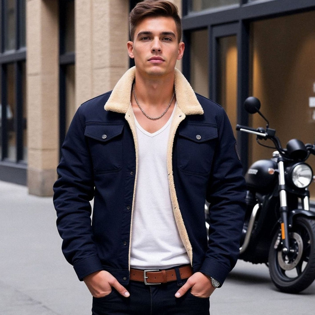 Men's Sherpa-Lined Fleece Button-Front Winter Jacket
