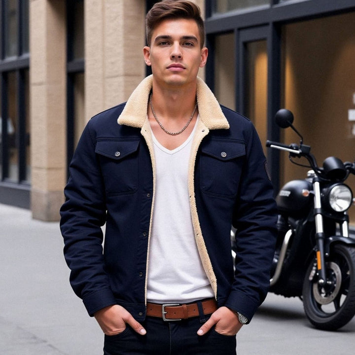 Men's Sherpa-Lined Fleece Button-Front Winter Jacket