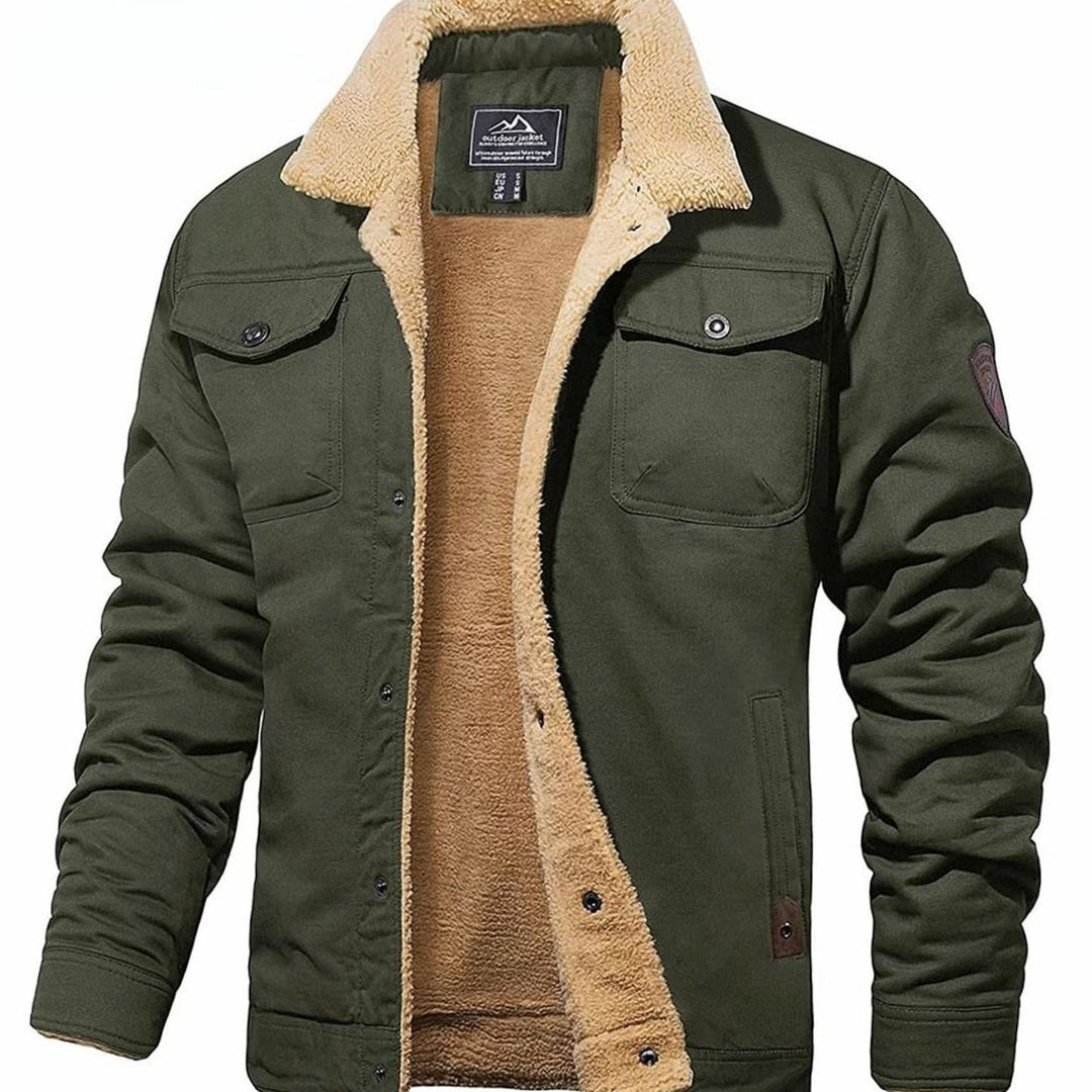 Men's Sherpa-Lined Fleece Collar Outdoor Casual Jacket - Army Green