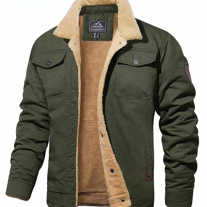Men's Sherpa-Lined Fleece Collar Outdoor Casual Jacket - Army Green