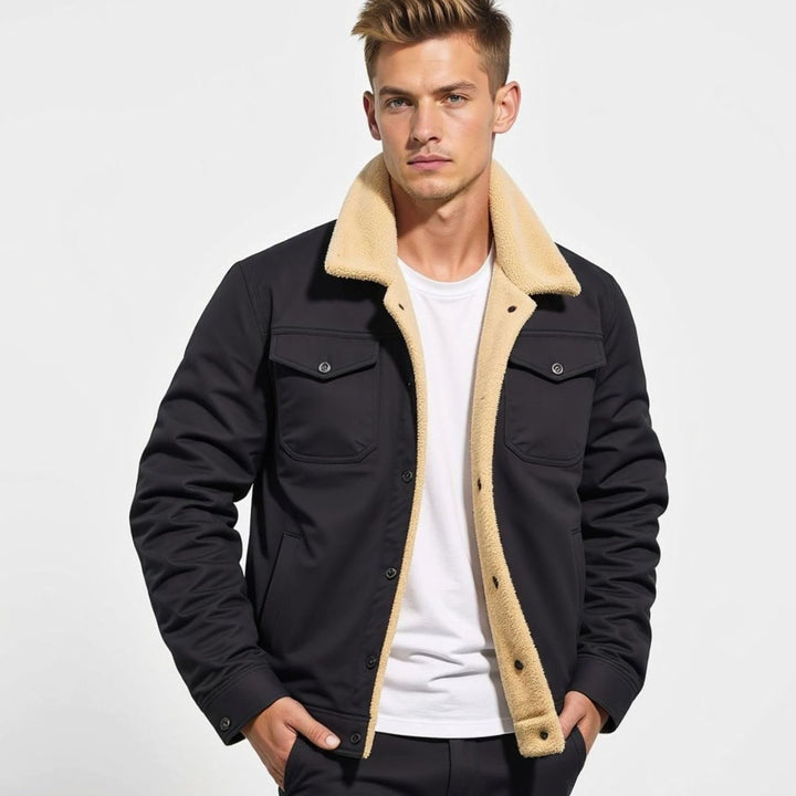 Men's Sherpa-Lined Fleece Collar Outdoor Casual Jacket