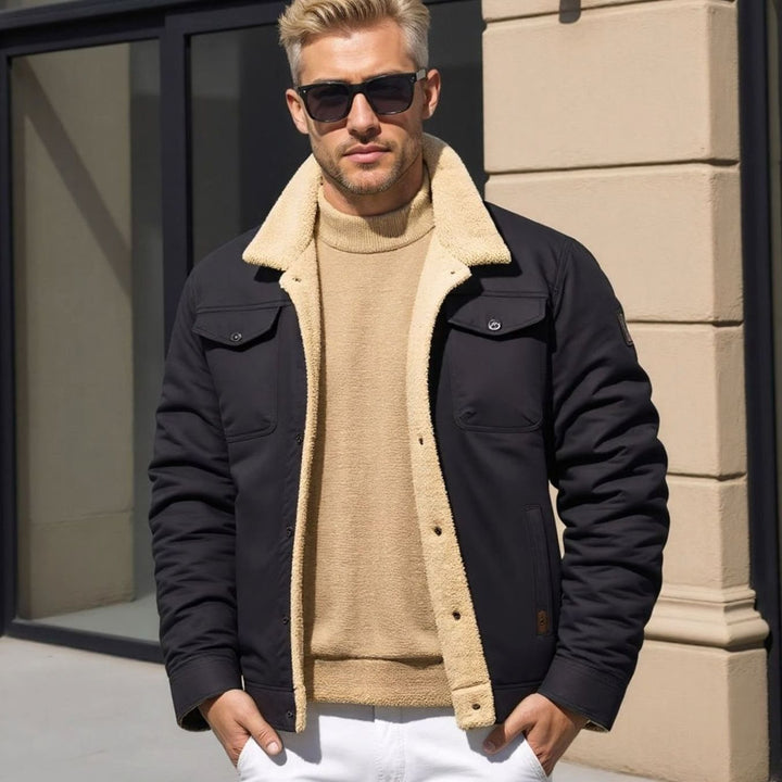 Men's Sherpa-Lined Fleece Collar Outdoor Casual Jacket