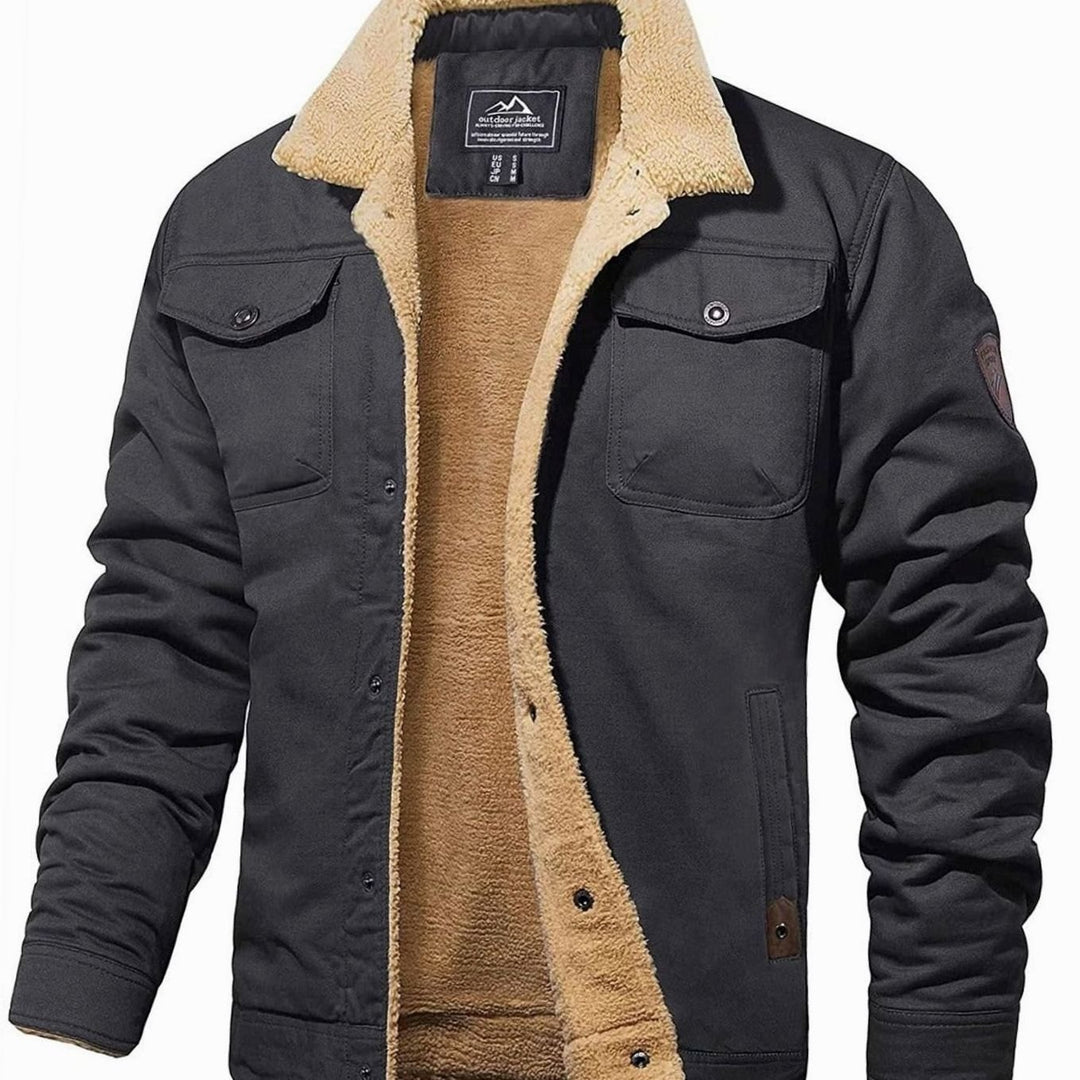 Men's Sherpa-Lined Fleece Collar Outdoor Casual Jacket - Dark Gray