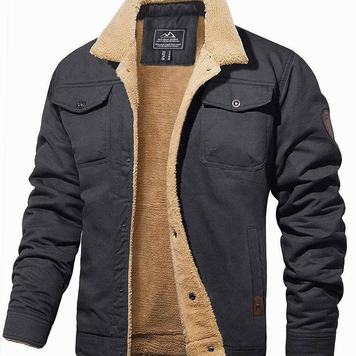 Men's Sherpa-Lined Fleece Collar Outdoor Casual Jacket - Dark Gray