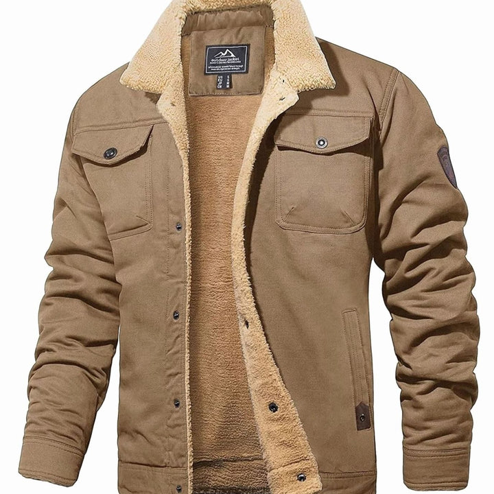 Men's Sherpa-Lined Fleece Collar Outdoor Casual Jacket - Khaki